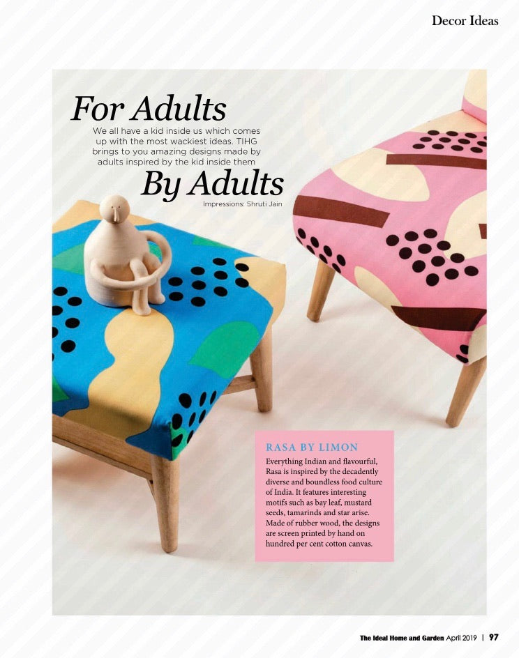 The Ideal Home and Garden | April 2019 | Rasa Chair L in Pink + Rasa Ottoman in Blue